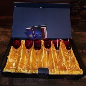 Venetian Murano IL Verto Del Dogi 6  Red Wine Shampagne  Crystal Glasses  Italy